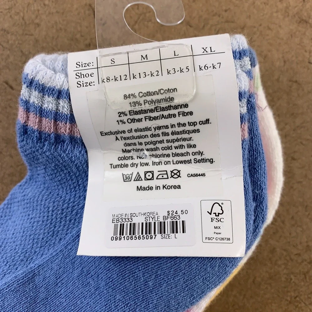 J.Crew CrewCuts Girls Shoe Size 3-5 Colroful 3 Pack Athletic Ankle Socks NWT